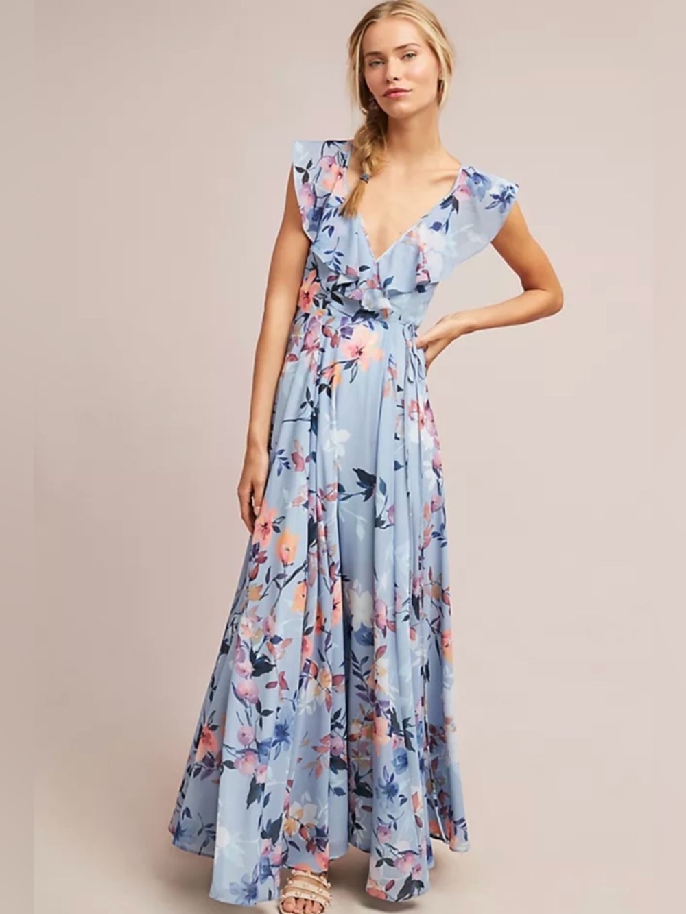 NWT Yumi Kim x Anthropologie Hudson Floral Wrap Maxi Dress — Blue, Size M